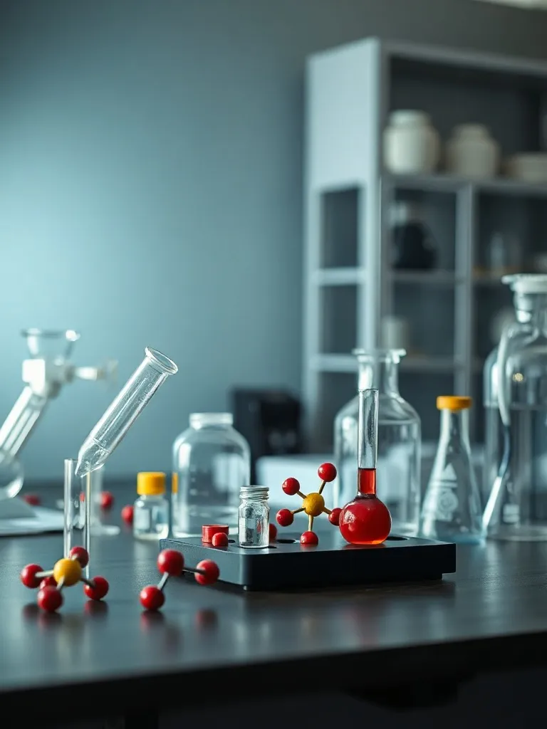 Scientific laboratory equipment, glass beakers and molecular